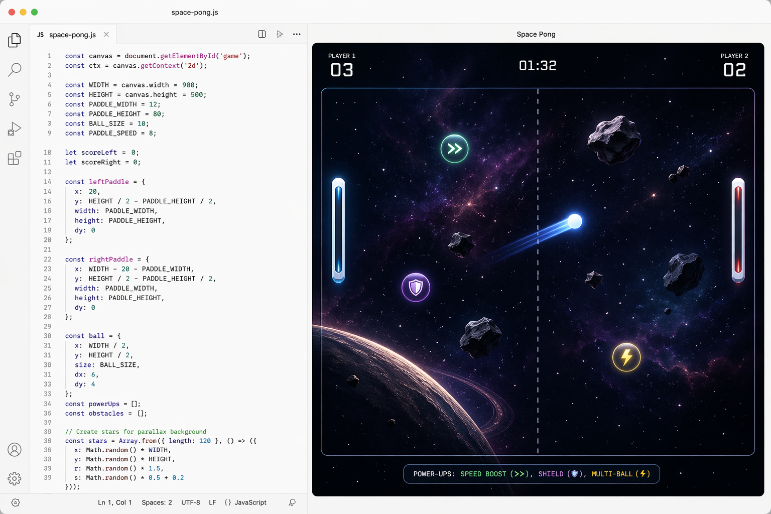 A game interface being built alongside its code.