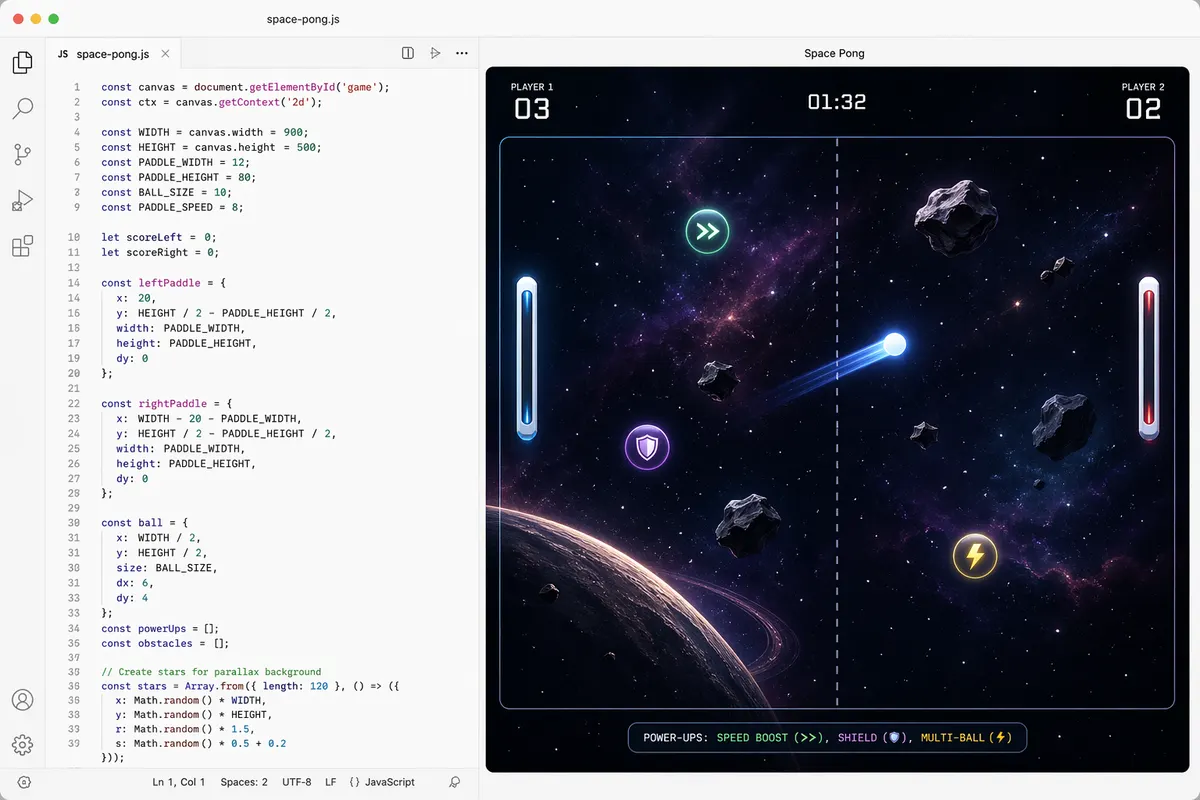 A game interface being built alongside its code.