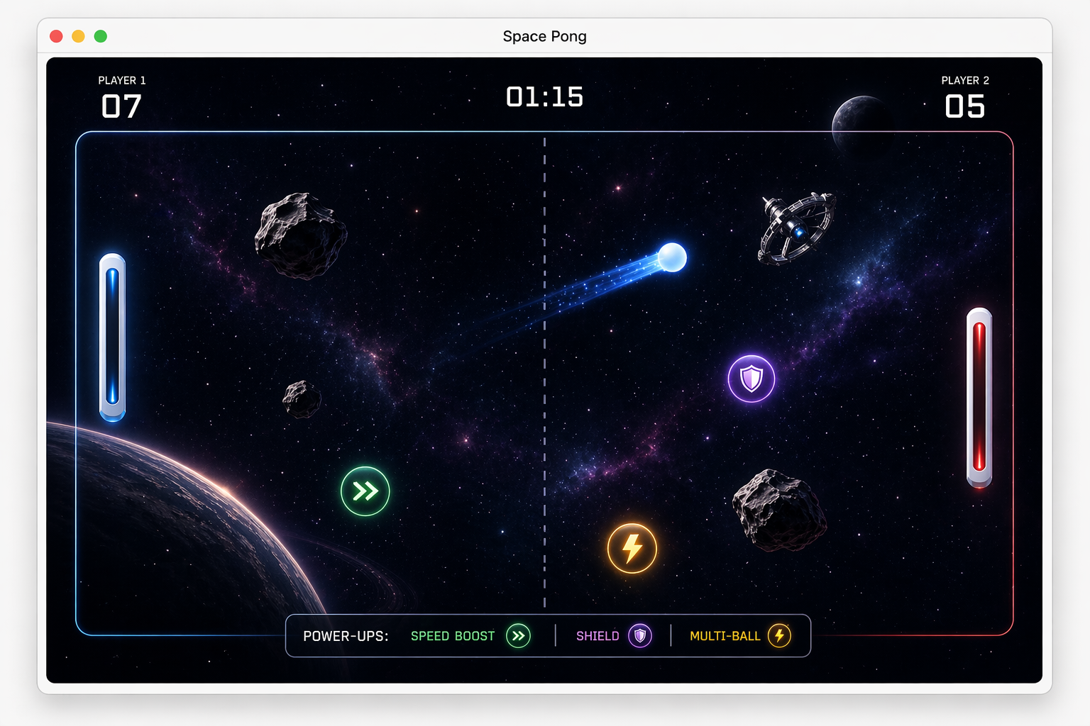 A polished Space Pong game interface in progress.